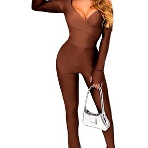 Brown Long-Sleeve two piece set
